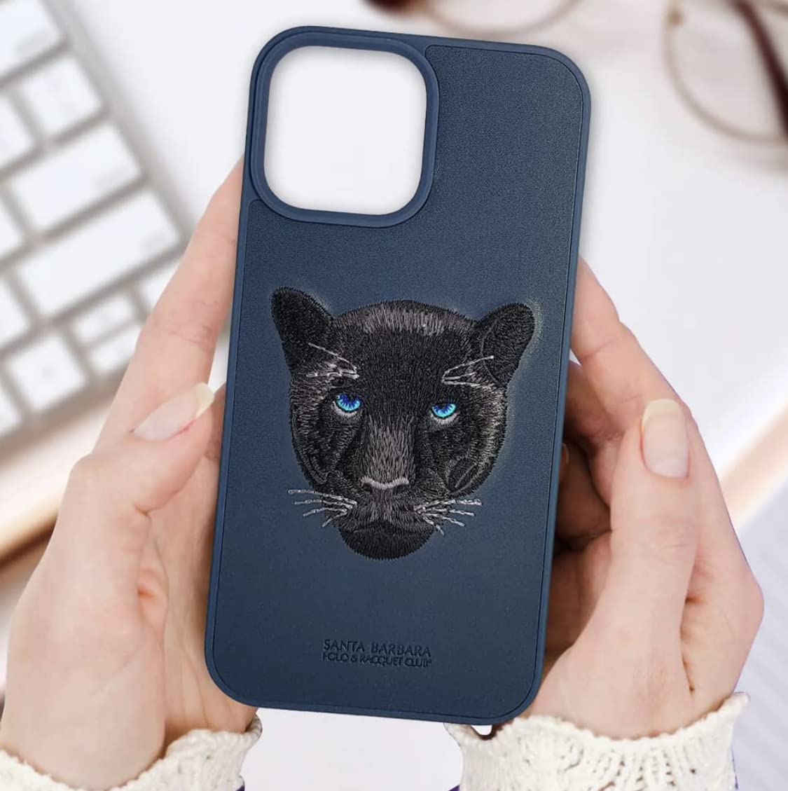 Luxury Panther Embroidered Leather Case for iPhone 13 Pro