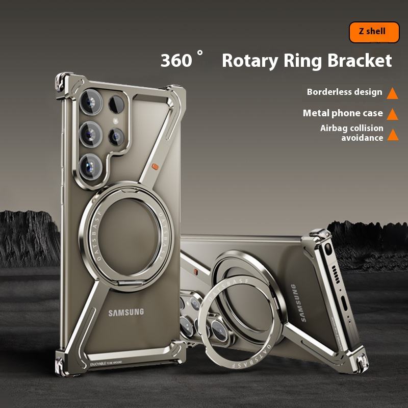 Frameless Aluminum Alloy Metal Bumper Phone Case with Magnetic Ring For Samsung Galaxy S24 Ultra & S25 Ultra