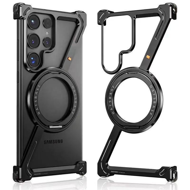 Frameless Aluminum Alloy Metal Bumper Phone Case with Magnetic Ring For Samsung Galaxy S24 Ultra & S25 Ultra