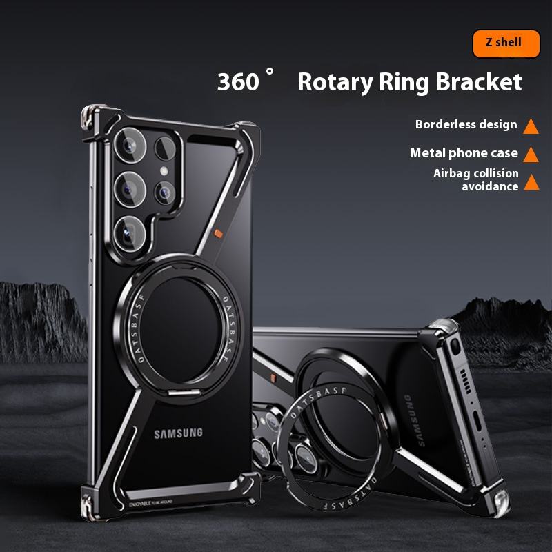 Frameless Aluminum Alloy Metal Bumper Phone Case with Magnetic Ring For Samsung Galaxy S24 Ultra & S25 Ultra
